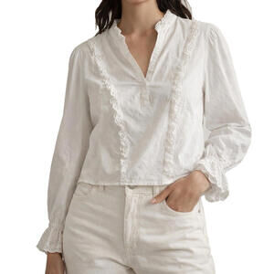 Vintage Stem & Vine Women’s Blouse Size M White Cotton Lace Trim Cottagecore